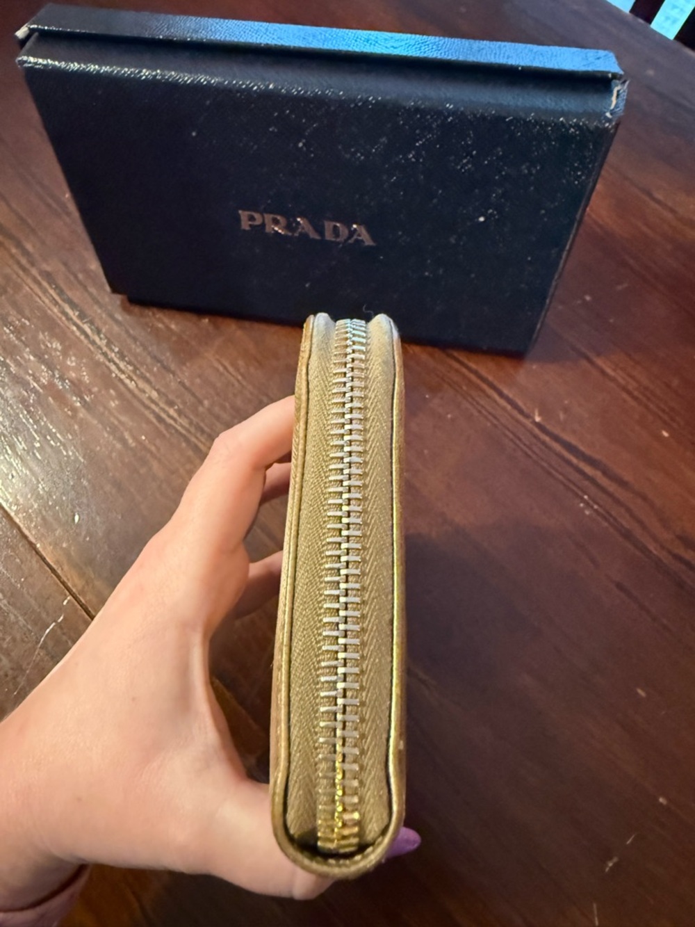 Prada Saffiano Platino Gold Zip-Around Wallet - Picture 3 of 10